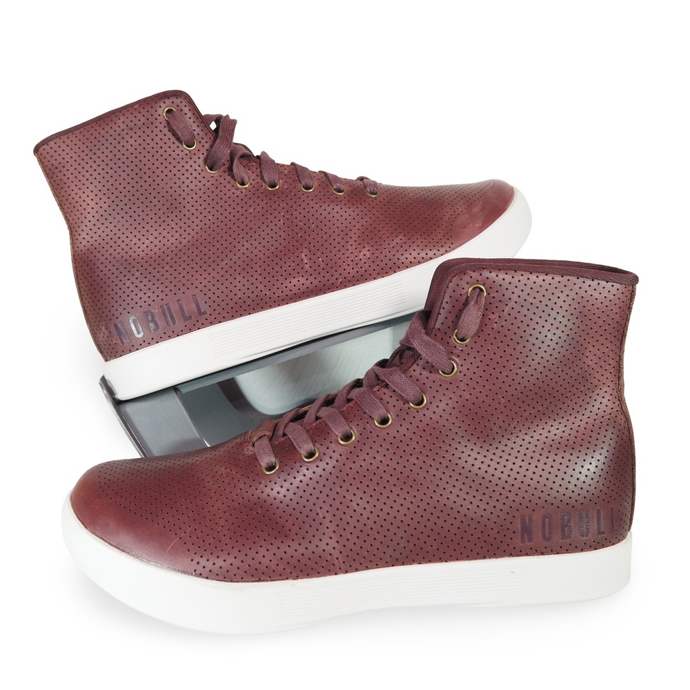 NOBULL Outwork High Top‎ Leather Trainers Mens 8 Womens 9.5 Burgundy Perforated